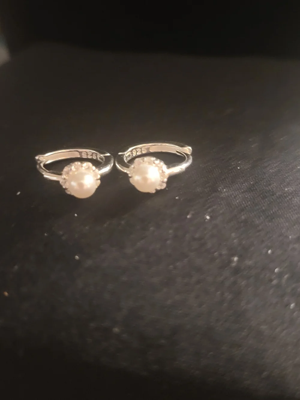 Sterling Silver Pearl Halo Hoop Earrings - White Pearls